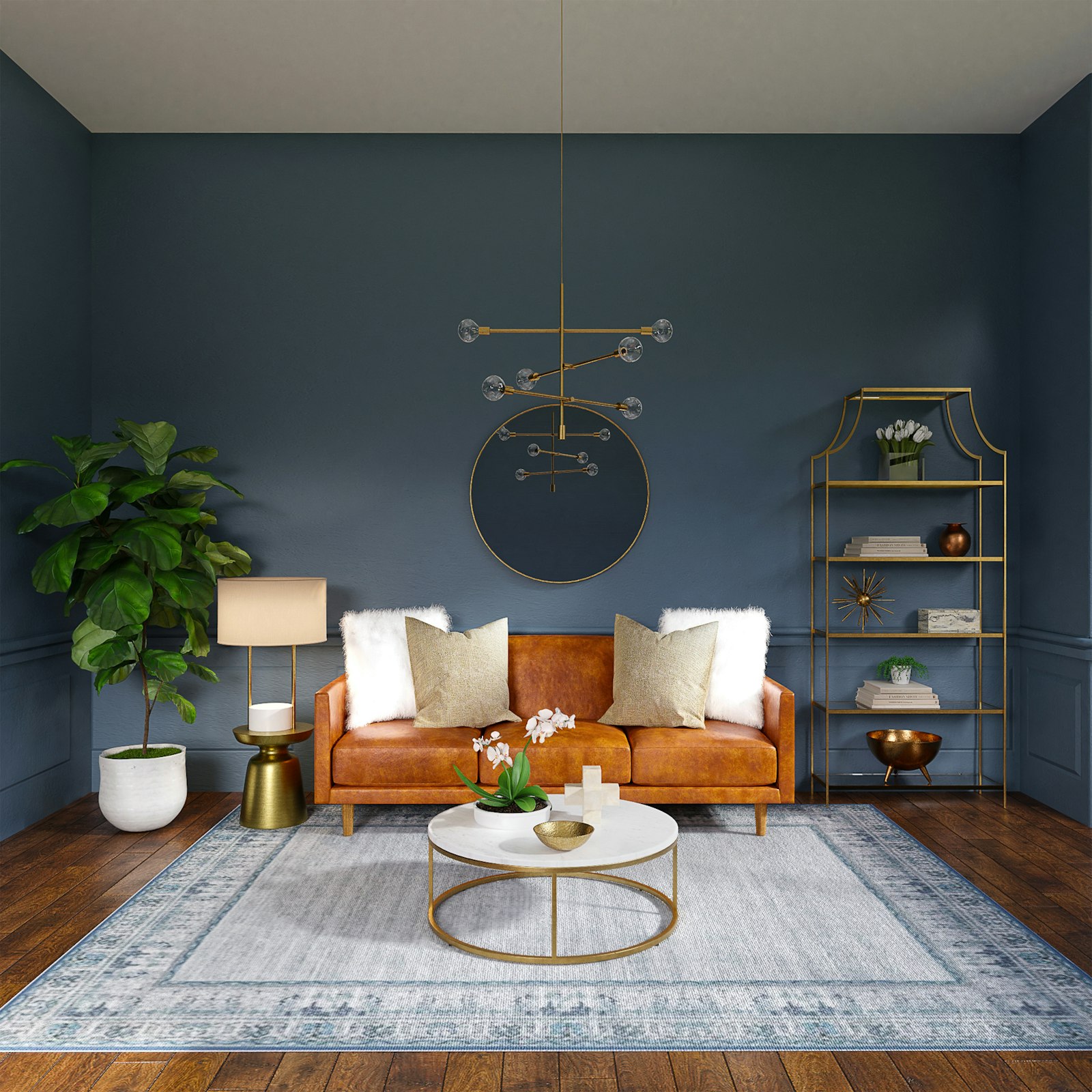 Continuous warm timber floor through a living room